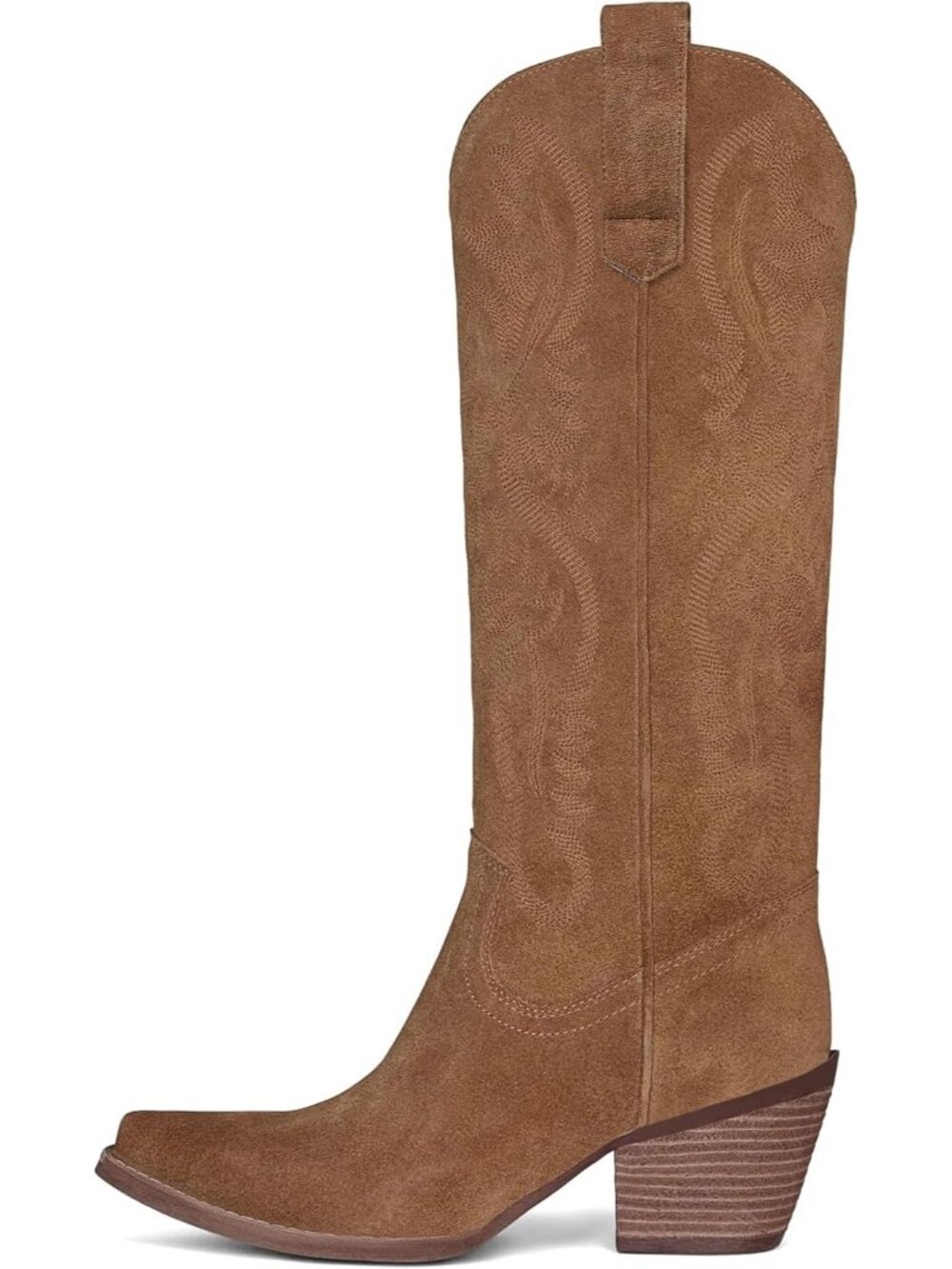 Women Brown Leather Western Cowgirl Side Zipper Chunky Block High Heel Boot